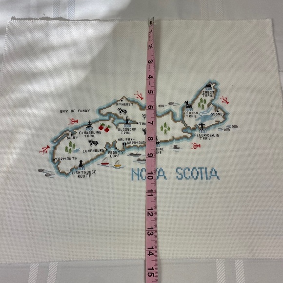 SOLD Completed Cross Stitch Nova Scotia Map Unframed 17 x 14 1/2  Handmade - Picture 5 of 5
